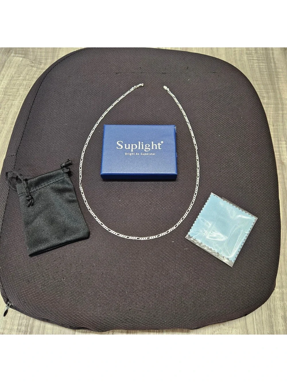 New Suplight Sterling Silver Figaro Chain Necklace with Polishing Cloth & Pouch